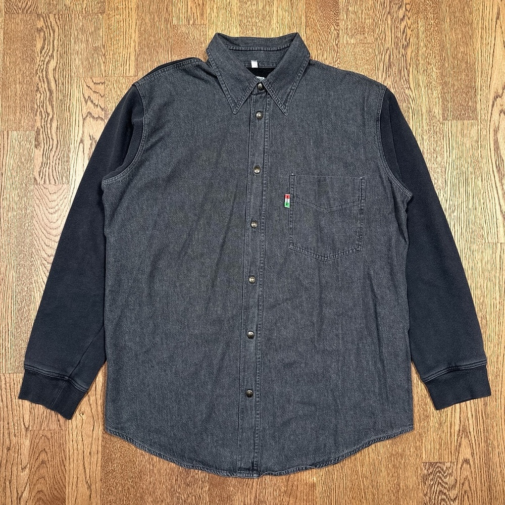 Vintage 90s Moschino Denim Sweatshirt Snap Button L/S Shirt Mens Large